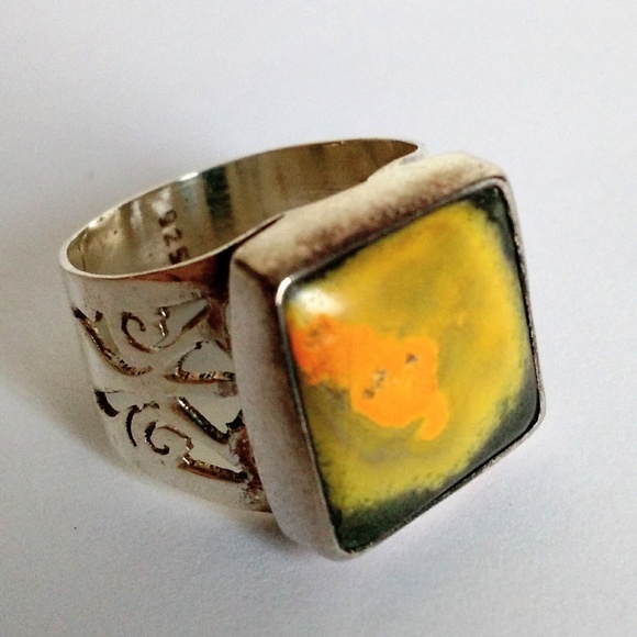 Handmade Jewelry - 925 Sterling Silver Bumble Bee Jasper Ring size 6